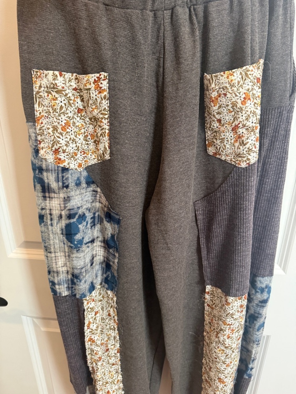 POL Gray Jogger Pants with Blue Patchwork and Floral Drawstrings - Picture 14 of 17